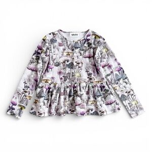 READ - Molo Enchanted Forest Mushroom Long Sleeve Peplum Top Girls sz 122 (US 7)